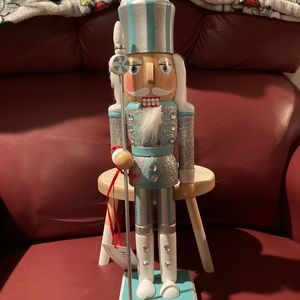 Bella Lux Pastel Blue & silver wooden Christmas Nut Cracker